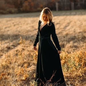 Teal velvet maxi wrap dress